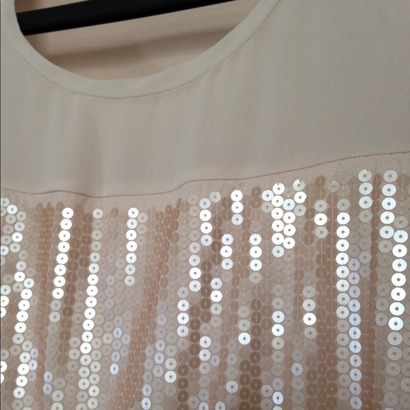 Ann Taylor sheer & sequins blouse in blush pink L - Picture 6 of 7
